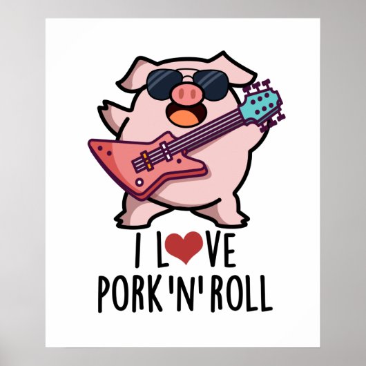I Love Pork and Roll Funny Music Pig Pun Poster (Voorkant)