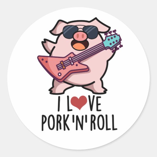 I Love Pork and Roll Funny Music Pig Pun Ronde Sticker (Voorkant)