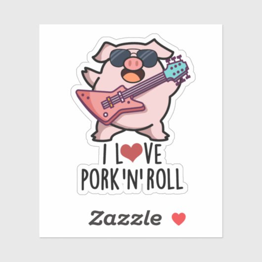 I Love Pork and Roll Funny Music Pig Pun Sticker (Vel)