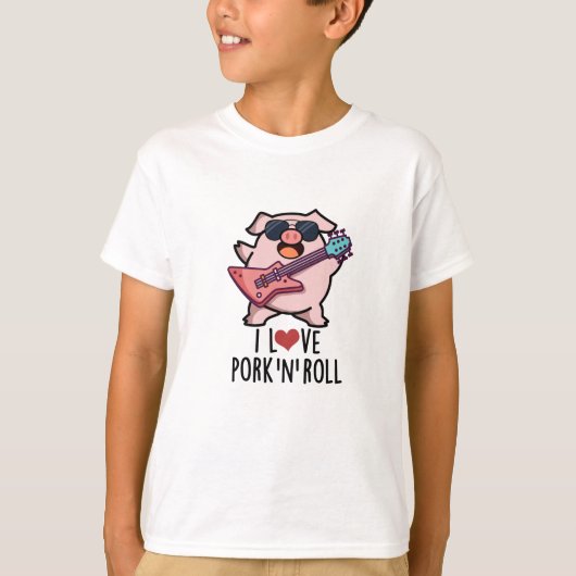 I Love Pork and Roll Funny Music Pig Pun T-shirt (Voorkant)