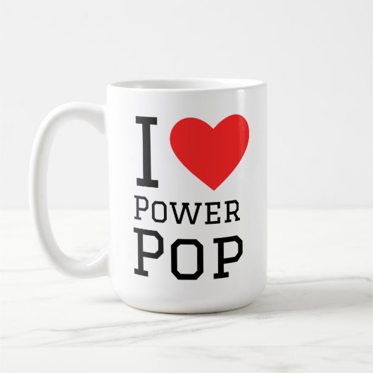 I love power pop square sticker koffiemok (Links)