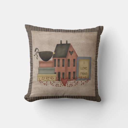 I Love Prims - Red Saltbox - Primitive Country Kussen (Voorkant)