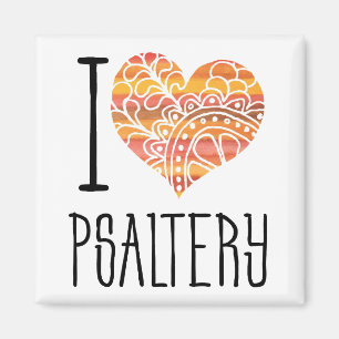 I Love Psaltery Oranje Mandala Heart Magneet