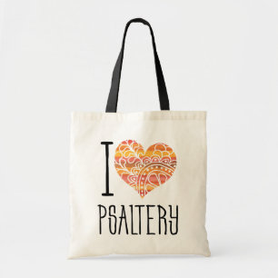 I Love Psaltery Oranje Mandala Heart Tote Bag
