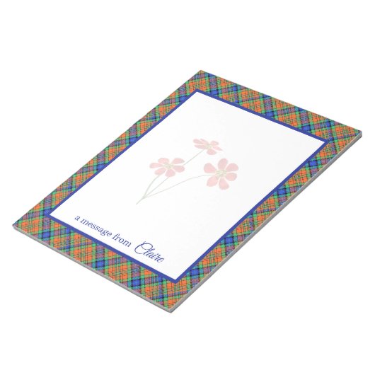 I Love Pset- Blue & Oranje Tartan Message Notitieblok (Schuin)