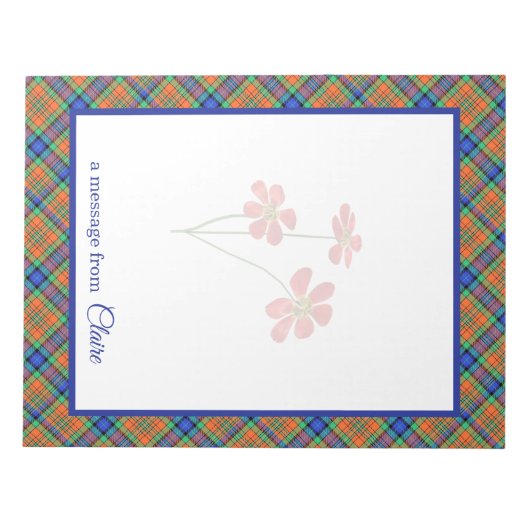 I Love Pset- Blue & Oranje Tartan Message Notitieblok (Voorkant)