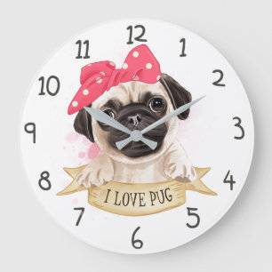 I Love Pug Grote Klok