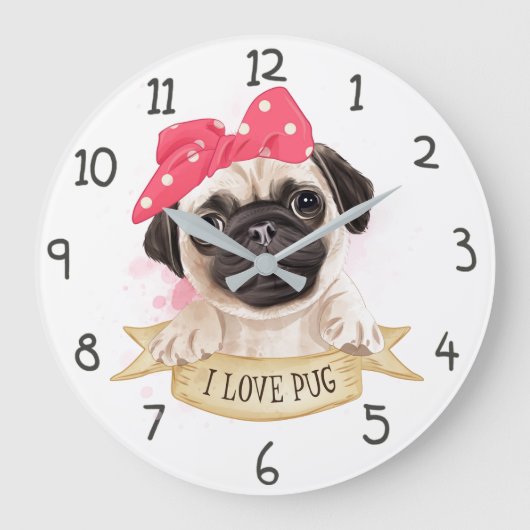 I Love Pug Grote Klok (Voorkant)