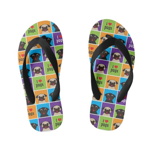 I Love Pugs Color Squares Kinder Teenslippers (Voetbed)