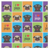 I Love Pugs Color Squares Large Pattern Stof (Close Up)