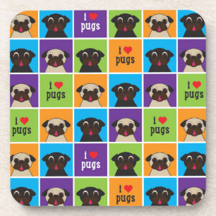 I Love Pugs Color Squares Onderzetter Set