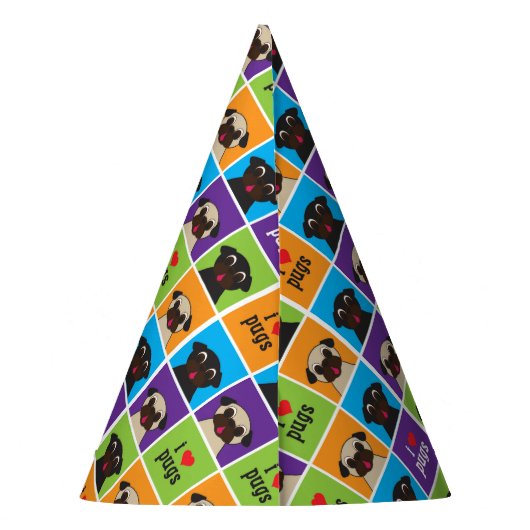 I Love Pugs Color Squares Pattern Feesthoedjes (Achterkant)