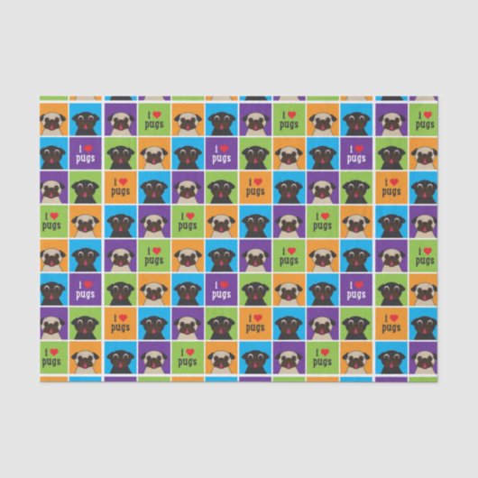 I Love Pugs Color Squares Tissue Wrap Tissuepapier (Voorkant)