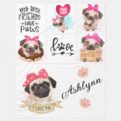 I Love Pugs Fleece Deken (Voorkant)