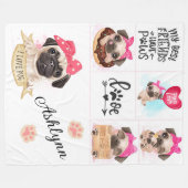 I Love Pugs Fleece Deken (Voorkant (Horizontaal))