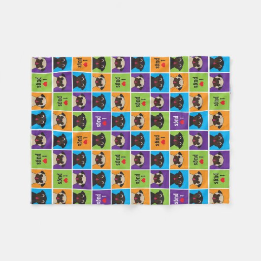 I Love Pugs Fleece Throw Blanket (Voorkant (Horizontaal))