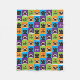 I Love Pugs Fleece Throw Blanket