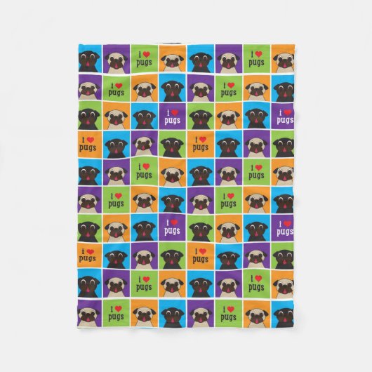 I Love Pugs Fleece Throw Blanket (Voorkant)