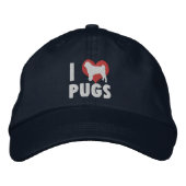 I Love Pugs Geborduurd Pet (Dark) (Voorkant)