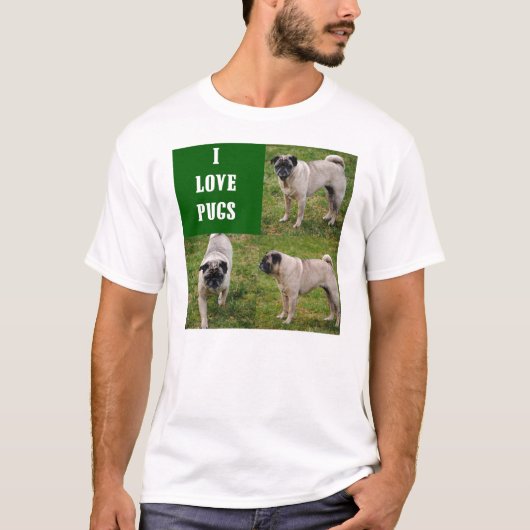I Love Pugs Mannen Shirt (Voorkant)