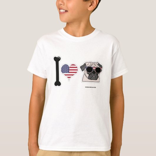 I Love Pugs - Patriotic Kinder T-shirt (Voorkant)