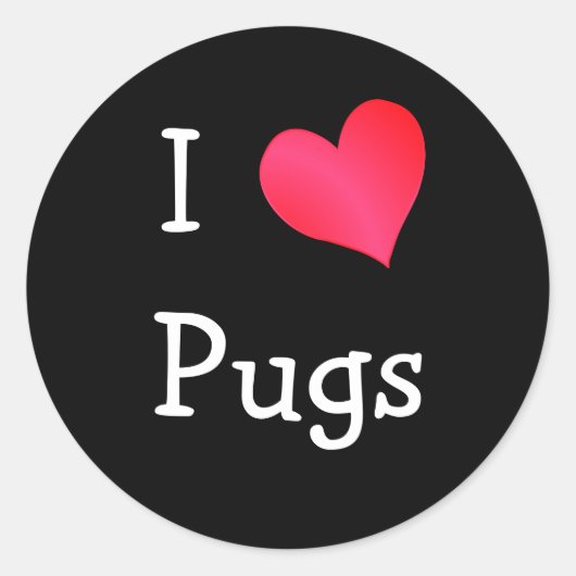 I Love Pugs Ronde Sticker (Voorkant)
