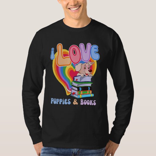 I Love Puppie & Books Rainbow Aesthetic Summer T-shirt (Voorkant)