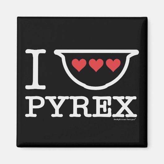 I Love Pyrex - Mixing Bowl met harten (wit) Magneet (Voorkant)