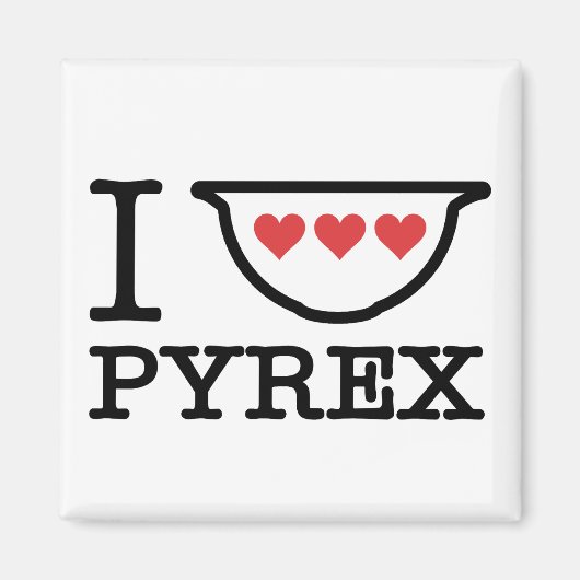 I Love Pyrex - Mixing Bowl met harten (zwart) Magneet (Voorkant)