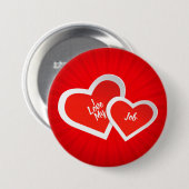 "I Love" Red & White, Cute Hearts ... Gepersonalis Ronde Button 7,6 Cm (Voorkant /achterkant)