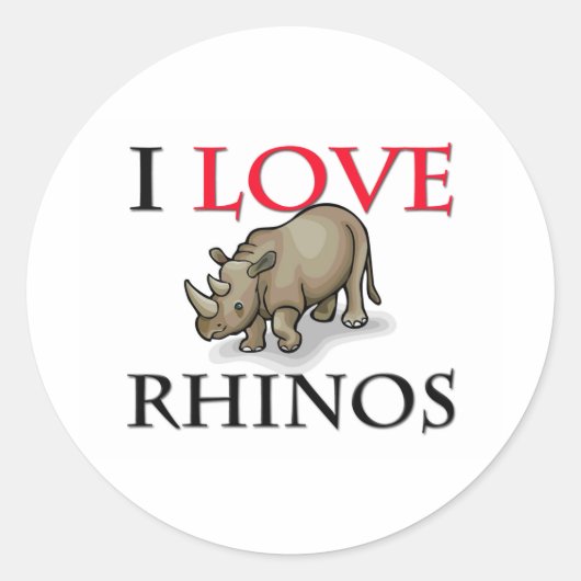 I Love Rhinos Ronde Sticker (Voorkant)