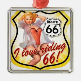 I Love Ridding Route 66 Pin Up Girl Metalen Ornament
