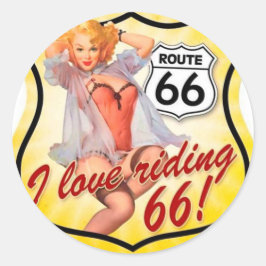 I Love Ridding Route 66 Pin Up Girl Ronde Sticker