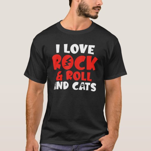 I love Rock and Roll and Cats Rocker T-shirt (Voorkant)