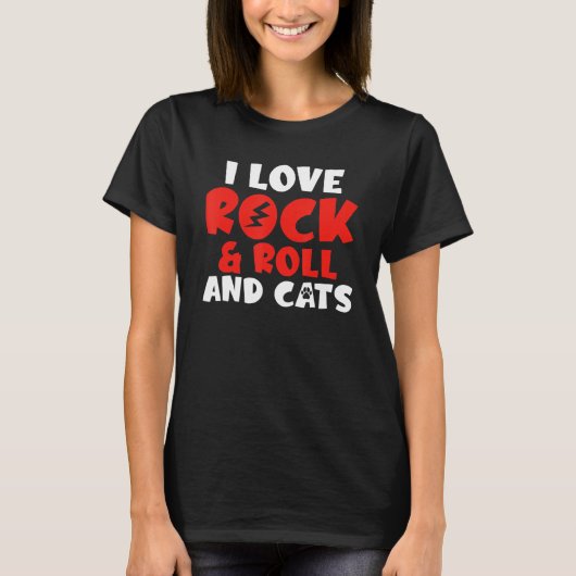 I love Rock and Roll and Cats Rocker T-shirt (Voorkant)