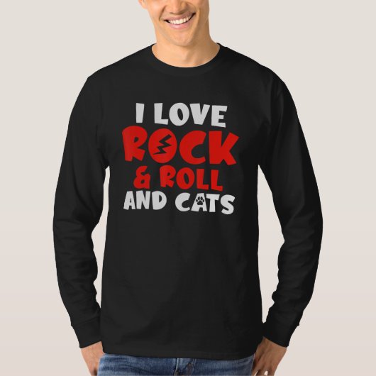 I love Rock and Roll and Cats Rocker T-shirt (Voorkant)