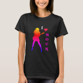 I Love Rock Music T-Shirt with Guitar Player Girl (Voorkant)