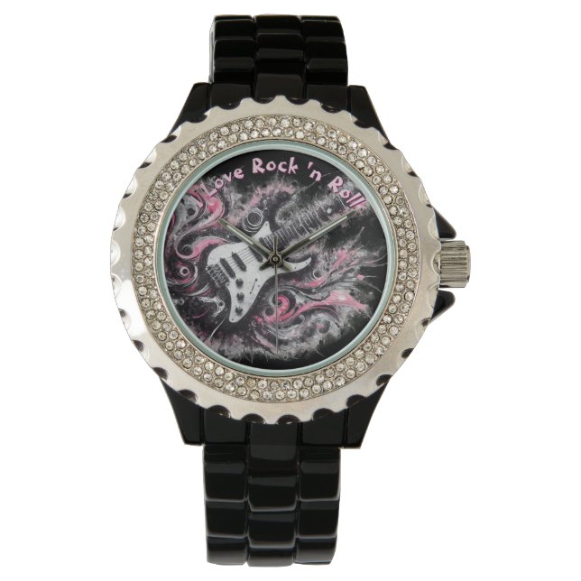 I Love Rock N Roll Electric Guitar Personalized Horloge (Voorkant)