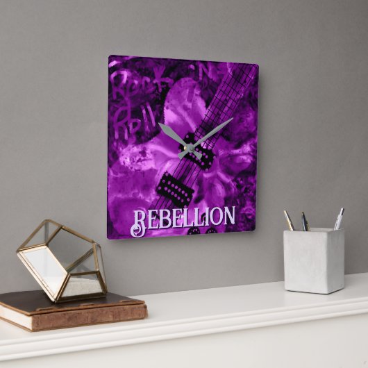 I Love Rock 'N Roll Electric Guitar Personalized Vierkante Klok (Kantoor)
