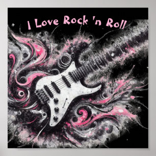 I Love Rock N Roll Elektrische Gitaar Roze Zwart Poster