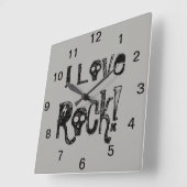 I Love Rock Skulls Black Grey Vierkante Klok (Hoek)