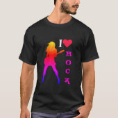 I Love Rock T-Shirt - Guitar Player - Rock Girl (Voorkant)