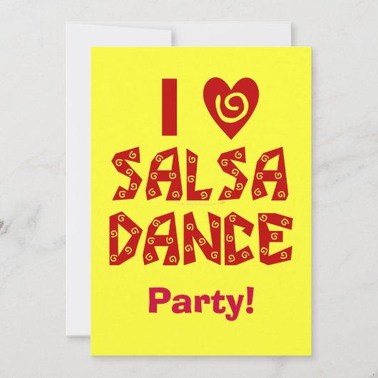 I Love Salsa Dance Custom Dance Party Invites Kaart (Voorkant)