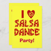 I Love Salsa Dance Custom Dance Party Invites Kaart (Voorkant / Achterkant)