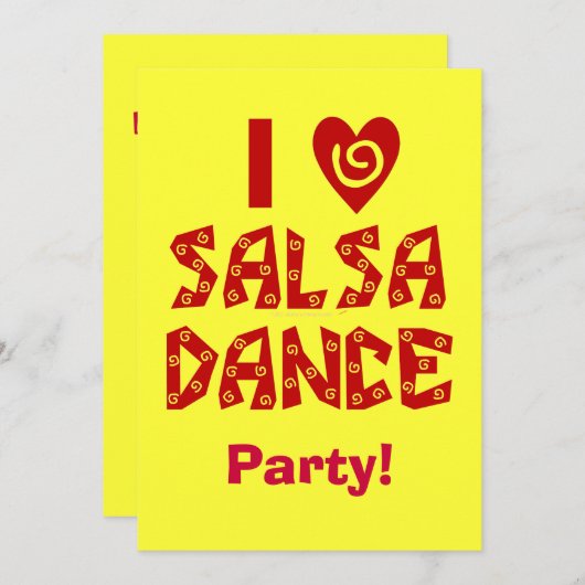 I Love Salsa Dance Custom Dance Party Invites Kaart (Voorkant / Achterkant)