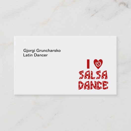 I Love Salsa Dance Latin Dance Instructor Business Visitekaartje (Voorkant)