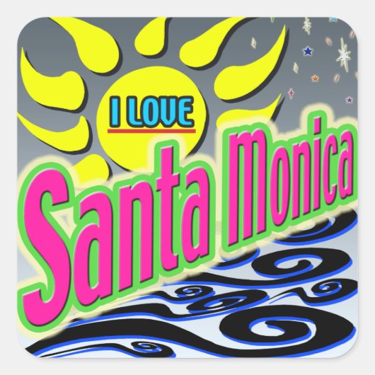 "I LOVE Santa Monica: Night Sunshine" Sticker! Vierkante Sticker (Voorkant)