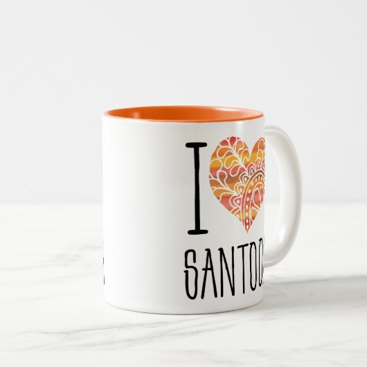 I Love Santor Oranje Mandala Heart Tweekleurige Koffiemok (Voorkant rechts)