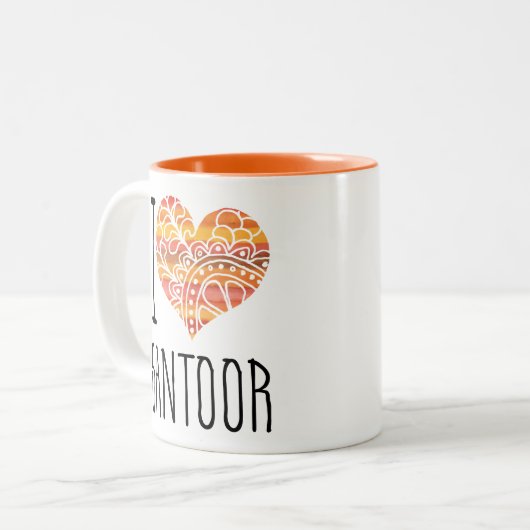 I Love Santor Oranje Mandala Heart Tweekleurige Koffiemok (Voorkant links)
