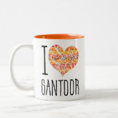 I Love Santor Oranje Mandala Heart Tweekleurige Koffiemok (Links)